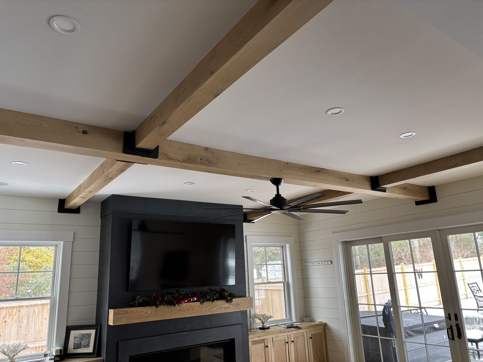 Exposed Beam Ceiling with Fireplace