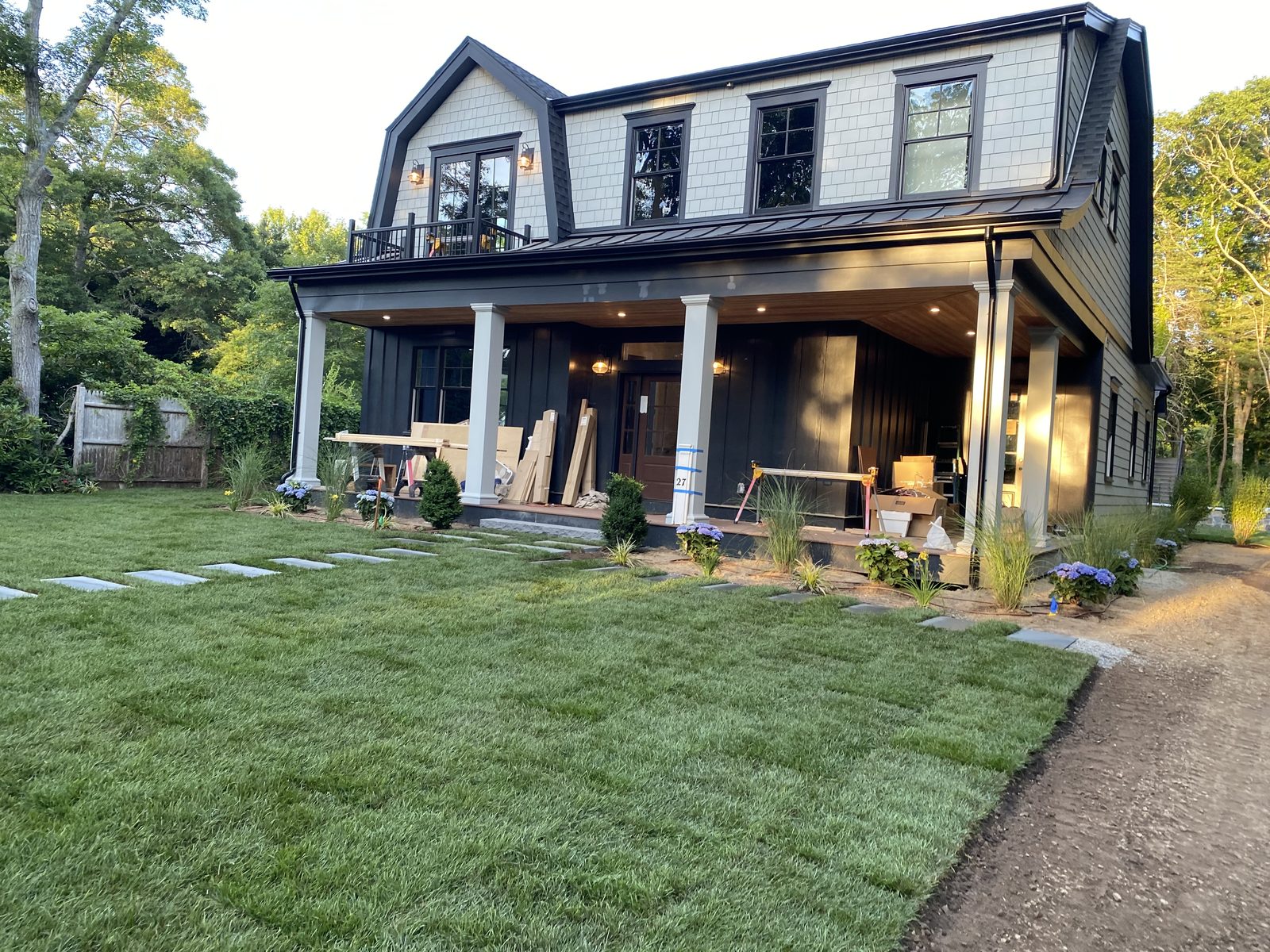 Finished front elevation with columns and farmer's porch