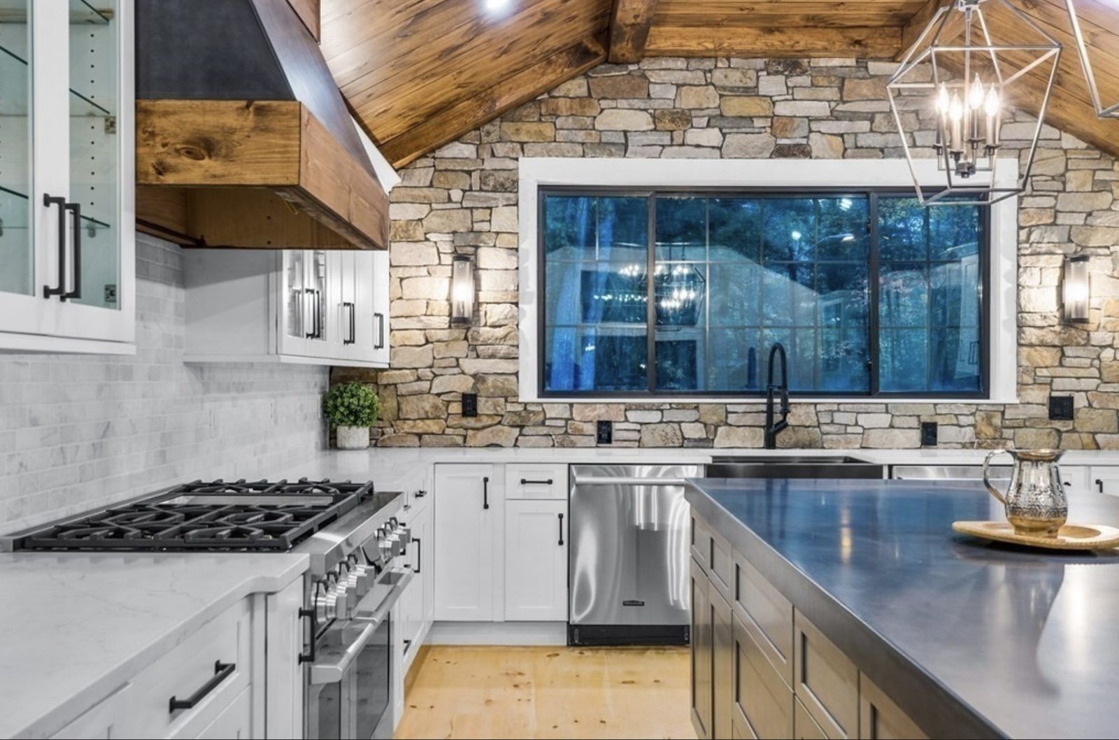 Stone Kitchen with Vaulted Ceiling